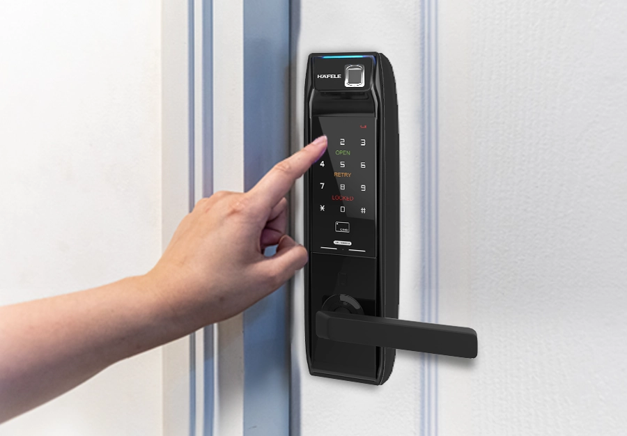 Finger unlocking hafele digital lock with help of digital keypad